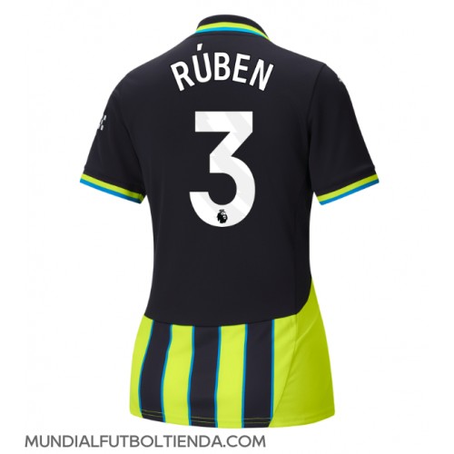 Camiseta Manchester City Ruben Dias #3 Segunda Equipación Replica 2024-25 para mujer mangas cortas